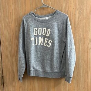 Heather Gray Crewneck Sweater with Bold 'Good Times' Print